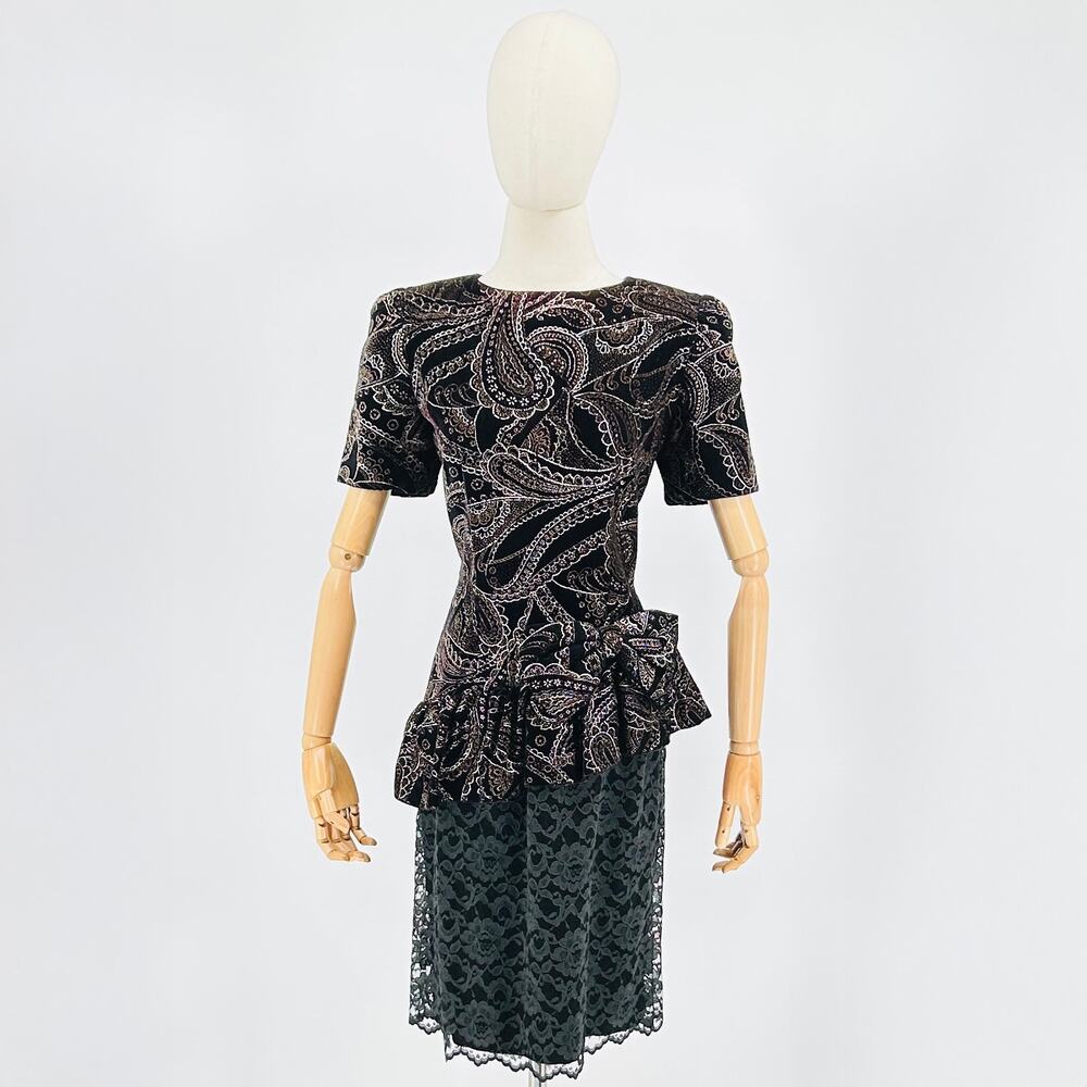 Black Paisley Lace Peplum Dress